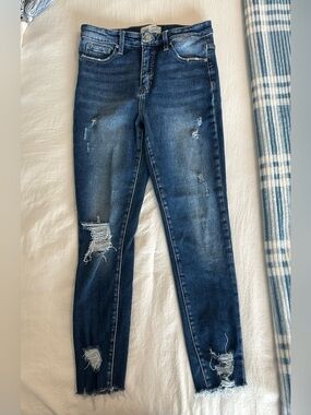BKE Parker Women's Distressed Skinny Jeans in Dark Blue